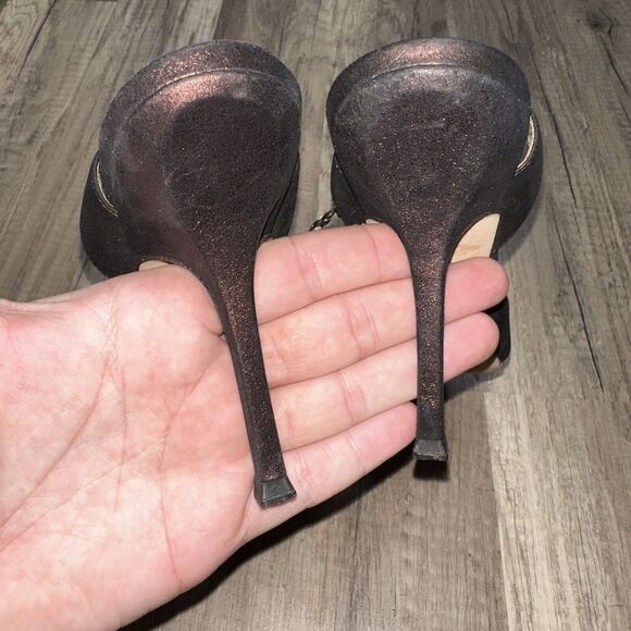 Jimmy Choo Women’s Lace Up Stiletto Heels Brown Gold Chain Accent Size 36.5 - Picture 5 of 6